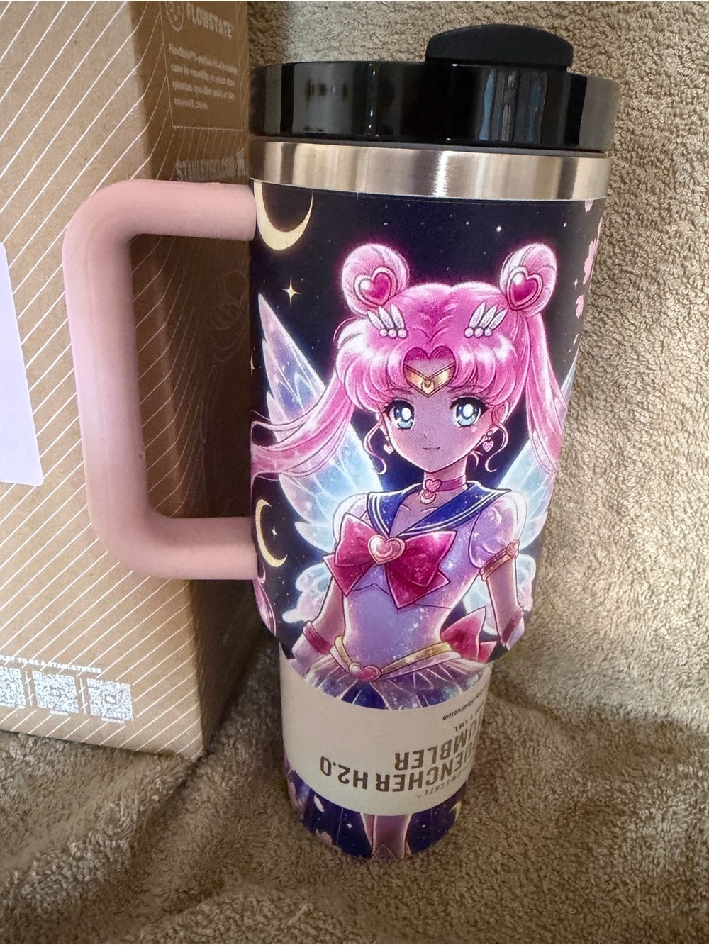Sailor Moon Pink Handle Stainless Travel Mug